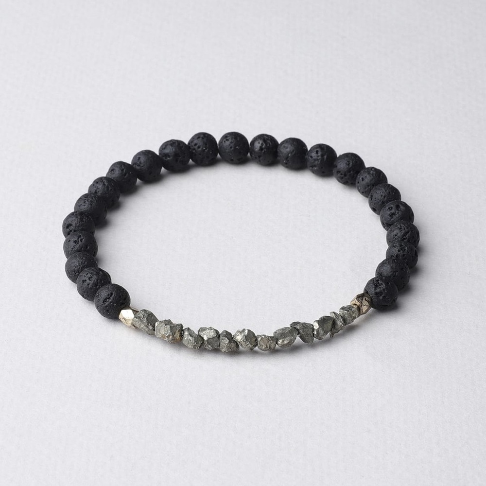 @16cm Natural Pyrite & Natural Volcanic Basalt 6mm Stretchy Band